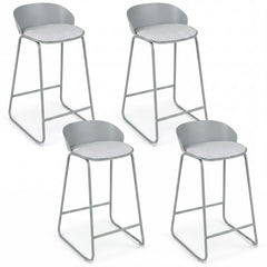 Set of 4 Barrel Back Bar Stools in Grey with Sled Metal Frames, 28 Inch Seat