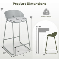 Set of 4 Barrel Back Bar Stools in Grey with Sled Metal Frames, 28 Inch Seat