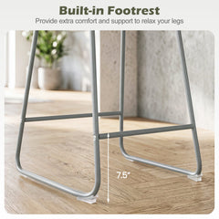 Set of 4 Barrel Back Bar Stools in Grey with Sled Metal Frames, 28 Inch Seat