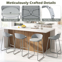Set of 4 Barrel Back Bar Stools in Grey with Sled Metal Frames, 28 Inch Seat