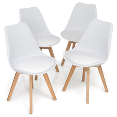 Set of 4 Mid Century Shell Dining Chairs with Padded PU Seat and Beech Legs, White