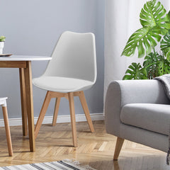 Set of 4 Mid Century Shell Dining Chairs with Padded PU Seat and Beech Legs, White