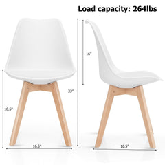 Set of 4 Mid Century Shell Dining Chairs with Padded PU Seat and Beech Legs, White