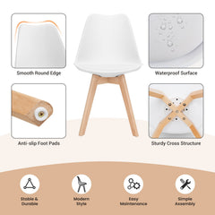 Set of 4 Mid Century Shell Dining Chairs with Padded PU Seat and Beech Legs, White