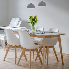 Set of 4 Mid Century Shell Dining Chairs with Padded PU Seat and Beech Legs, White