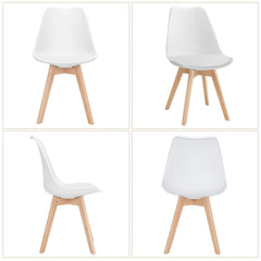 Set of 4 Mid Century Shell Dining Chairs with Padded PU Seat and Beech Legs, White