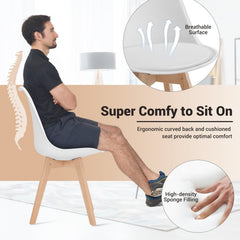 Set of 4 Mid Century Shell Dining Chairs with Padded PU Seat and Beech Legs, White