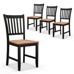 Set of 4 Slat Back Dining Chairs, Black Rubber Wood Legs with Walnut Seat