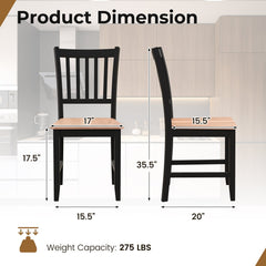 Set of 4 Slat Back Dining Chairs, Black Rubber Wood Legs with Walnut Seat