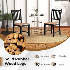 Set of 4 Slat Back Dining Chairs, Black Rubber Wood Legs with Walnut Seat