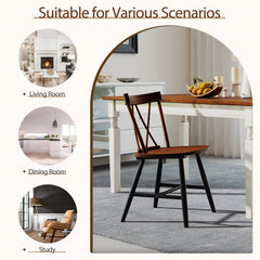 Set of 4 Cross Back Dining Chairs with Shaped Wood Seat, Dark Brown Rubber Wood