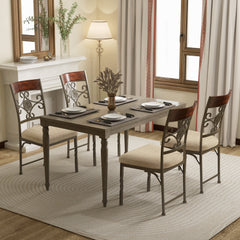 Set of 4 Metal Frame Dining Chairs with Scrollwork Back and Padded Seat