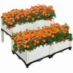 Set of 4 Elevated Planter Boxes in White, Self Watering Raised Garden Bed Kit