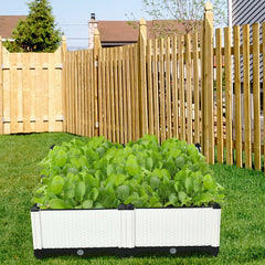 Set of 4 Elevated Planter Boxes in White, Self Watering Raised Garden Bed Kit