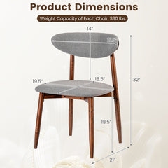 Set of 4 Upholstered Dining Chairs with Curved Back, Grey Fabric and Walnut Legs