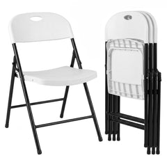 Set of 4 Folding Plastic Chairs with Contoured Seat and Carry Handle, White