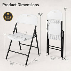 Set of 4 Folding Plastic Chairs with Contoured Seat and Carry Handle, White