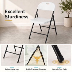 Set of 4 Folding Plastic Chairs with Contoured Seat and Carry Handle, White