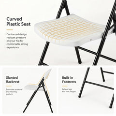 Set of 4 Folding Plastic Chairs with Contoured Seat and Carry Handle, White