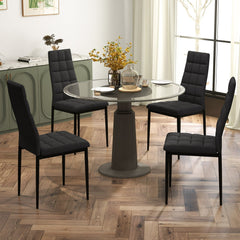 Set of 4 High Back Dining Chairs, Black Checked Fabric with Slim Metal Legs