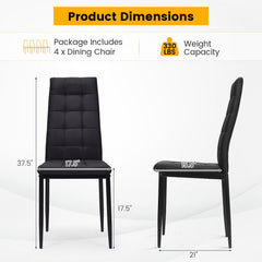 Set of 4 High Back Dining Chairs, Black Checked Fabric with Slim Metal Legs