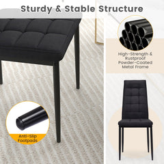 Set of 4 High Back Dining Chairs, Black Checked Fabric with Slim Metal Legs