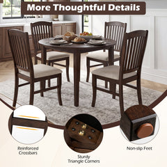 Set of 4 Tall Slat Back Dining Chairs, Brown Rubber Wood with Cream Padded Seat