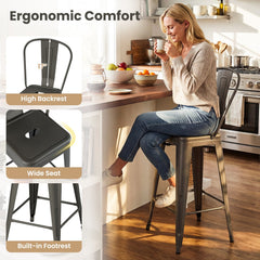 Set of 4 Metal Counter Stools in Gun Metal with Removable Backrests, 24 Inch Seat