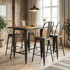 Set of 4 Metal Counter Stools in Gun Metal with Removable Backrests, 24 Inch Seat