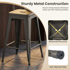 Set of 4 Metal Counter Stools in Gun Metal with Removable Backrests, 24 Inch Seat