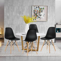 Set of 4 Moulded Shell Dining Chairs with Beech Wood Legs, Black