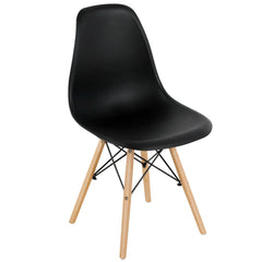 Set of 4 Moulded Shell Dining Chairs with Beech Wood Legs, Black