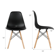 Set of 4 Moulded Shell Dining Chairs with Beech Wood Legs, Black