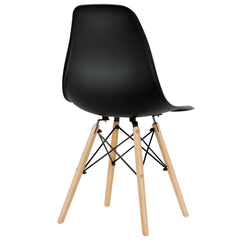Set of 4 Moulded Shell Dining Chairs with Beech Wood Legs, Black