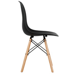 Set of 4 Moulded Shell Dining Chairs with Beech Wood Legs, Black