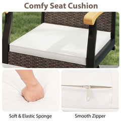 Set of 4 Outdoor 360° Swivel Bar Stool with Cushion and Acacia Wood Armrests