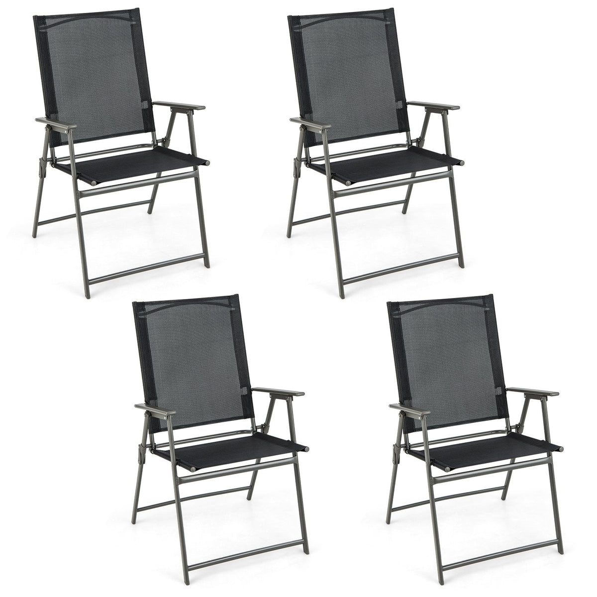 Set of 4 Patio Folding Chair Set with Rustproof Metal Frame-Black