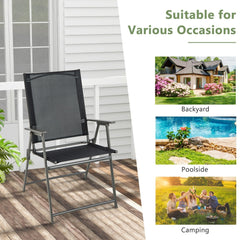 Set of 4 Patio Folding Chair Set with Rustproof Metal Frame-Black