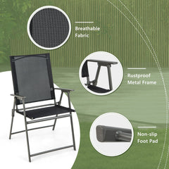 Set of 4 Patio Folding Chair Set with Rustproof Metal Frame-Black