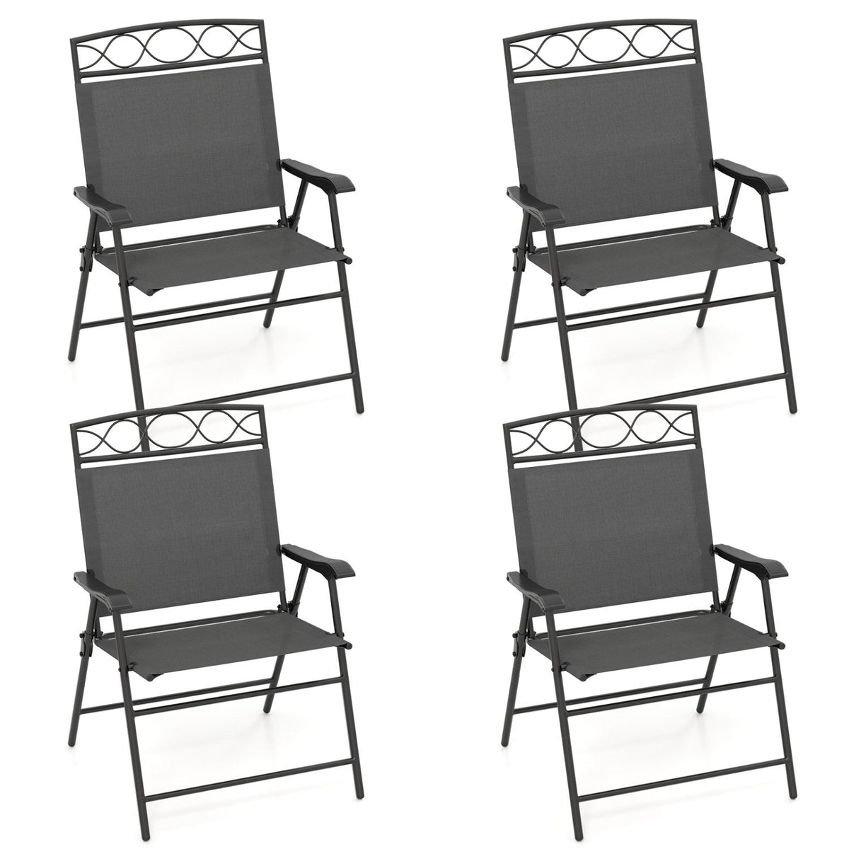 Set of 4 Patio Folding Chairs Set Dining Chairs with Armrests-Gray