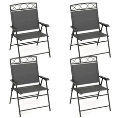 Set of 4 Patio Folding Chairs Set Dining Chairs with Armrests-Gray