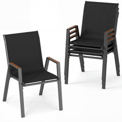 Set of 4 Stackable Patio Chairs with High Backs for Backyard 400 LBS-Black