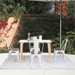 Set of 4 Metal Dining Chairs with Elm Wood Seat and Removable Backrest, White