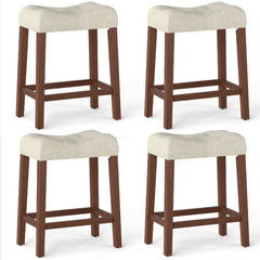 Set of 4 Tufted Saddle Counter Stools with Walnut Legs and Cream Linen, 24 Inch