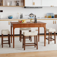 Set of 4 Tufted Saddle Counter Stools with Walnut Legs and Cream Linen, 24 Inch