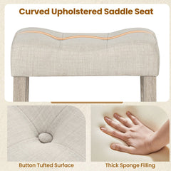 Set of 2 Tufted Saddle Counter Stools with Grey Washed Legs, 24 Inch Seat Height