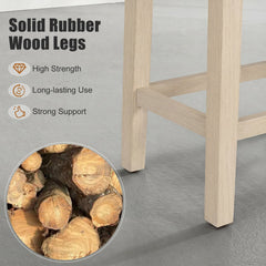 Set of 4 Tufted Saddle Counter Stools in Brown Faux Leather with Natural Legs, 24 Inch