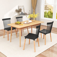 Set of 4 Windsor Dining Chairs with Spindle Backs and Beech Legs, Black