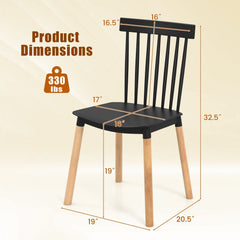 Set of 4 Windsor Dining Chairs with Spindle Backs and Beech Legs, Black