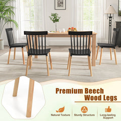 Set of 4 Windsor Dining Chairs with Spindle Backs and Beech Legs, Black